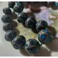 Vintage Stunning Indian Silver Mosaic Turquoise Beads Necklace