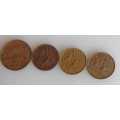 Old SA coins - 1 x 2c and 3 x 1c