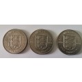 3 x 1966 Jersey 5 Shillings