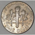 1965 - DIME - USA - ROOSEVELT - `STRUCK THROUGH GREASE` ERROR