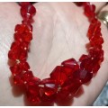 Vintage Czech Red Faceted Glass Beads Necklace