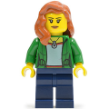 Green Female Jacket Open with Necklace, Dark Blue Legs - Original Lego Minifigures