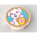 Lego NEW - Tile Round 2 x 2 with Bottom Stud Holder with Puppy Dog Yellow Trophywith Dark~ [White]
