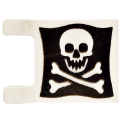 Lego Used - Flag 2 x 2 Square with Rounded Skull and Crossbones on Black Background Patter~ [White]