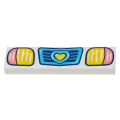 Lego NEW - Tile 1 x 4 with Medium Azure Vehicle Grille with Heart Coral and Yellow Headlig~ [White]