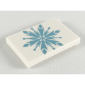 Lego NEW - Tile 2 x 3 with Metallic Light Blue Snowflake Pattern~ [White]