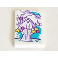 Lego Used - Tile 2 x 3 with Medium Lavender Tree House and Ladder Pattern (Sticker) - Set ~ [White]