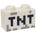 Lego NEW - Brick 1 x 2 with Black 'TNT' Pixelated Pattern~ [White]