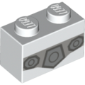 Lego NEW - Brick 1 x 2 with Dark Bluish Gray Belt Buckle Pattern~ [White]