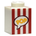 Lego NEW - Brick 1 x 1 with Red Vertical Stripes and Yellow 'POP' in Speech Bubble Pattern~ [White]