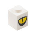 Lego NEW - Brick 1 x 1 with Yellow Eye Partially Closed Black Slit Pupil Pattern~ [White]