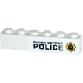 Lego Used - Brick 1 x 6 with Minifigure Head Badge and 'SUPER SECRET POLICE' PatternModel~ [White]