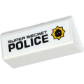 Lego Used - Slope 45 2 x 4 Double with Black 'SUPER SECRET POLICE 'and Minifigure HeadBad~ [White]
