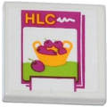 Lego Used - Tile 2 x 2 with Groove with 'HLC' and Cherries Pattern (Sticker) - Set 41035~ [White]