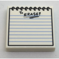 Lego Used - Tile 2 x 2 with Groove with Spiral Ruled Notepad with 'To ERASE!' Note Pattern~ [White]