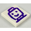 Lego NEW - Tile 2 x 2 with Groove with Dark Purple Drawing of Minifigure Head and Shoulder~ [White]