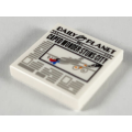 Lego NEW - Tile 2 x 2 with Groove with Newspaper 'DAILY PLANET' and 'CAPED WONDER STUNS CI~ [White]