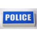 Lego Used - Tile 1 x 2 with White 'POLICE' on Blue Background Pattern (Printed)~ [White]