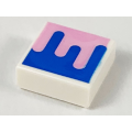 Lego NEW - Tile 1 x 1 with Groove with Blue and Bright Pink Splotch Pattern~ [White]