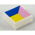 Lego NEW - Tile 1 x 1 with Groove with Blue Bright Pink and Yellow Polygons Pattern~ [White]