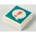 Lego NEW - Tile 1 x 1 with Groove with Coral Exclamation Mark in Speech Bubble on DarkTur~ [White]