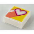 Lego NEW - Tile 1 x 1 with Groove with Heart and Coral Stripes on Yellow Background Patter~ [White]