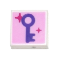 Lego NEW - Tile 1 x 1 with Groove with Dark Purple Key and Magenta Sparkles on Bright Pink~ [White]