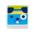 Lego NEW - Tile 1 x 1 with Groove with Dark Azure Dog Head with Dark Blue Ears Bright Pink~ [White]