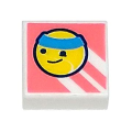 Lego NEW - Tile 1 x 1 with Groove with Yellow Tennis Ball with Face and Dark Azure Headban~ [White]