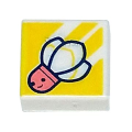 Lego NEW - Tile 1 x 1 with Groove with Coral Badminton Shuttlecock with Face on YellowBac~ [White]