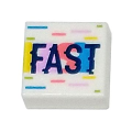 Lego NEW - Tile 1 x 1 with Groove with Dark Blue 'FAST' with Yellow Bright Pink Coral Dark~ [White]