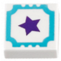 Lego Used - Tile 1 x 1 with Medium Azure Outline and Dark Purple Star Pattern~ [White]