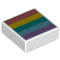 Lego NEW - Tile 1 x 1 with Coral Yellow Dark Turquoise Medium Azure and Medium Lavender Ra~ [White]