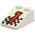 Lego Used - Slope 33 3 x 2 with Red Number 1 and Checkered Flag Pattern~ [White]