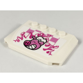 Lego Used - Wedge 4 x 6 x 2/3 Triple Curved with Dark Pink and Magenta Pigsey and Flames L~ [White]