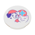 Lego NEW - Tile Round 3 x 3 with Coral Heart with Medium Azure Cross Smiling Dog andCat P~ [White]