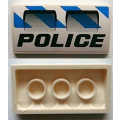 Lego Used - Slope Curved 2 x 4 x 2/3 with Bottom Tubes with 2 Air Intakes 'POLICE' and Blu~ [White]