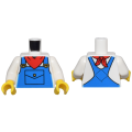 Lego NEW - Torso Blue Overalls Pocket Gold Buckles and Red Bandana Pattern / White Arms /~ [White]