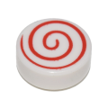 Lego Used - Tile Round 1 x 1 with Red Spiral Pattern~ [White]