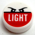 Lego Used - Tile Round 1 x 1 with 'LIGHT' on Red Background and Black Angry Eyes Pattern~ [White]