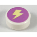 Lego NEW - Tile Round 1 x 1 with Bright Light Yellow Lightning Bolt on Medium LavenderBac~ [White]
