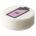 Lego NEW - Tile Round 1 x 1 with Black and Metallic Pink Battery Charge Pattern~ [White]