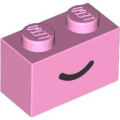 Lego NEW - Brick 1 x 2 with Black Smile Curved Line Pattern~ [Bright Pink]