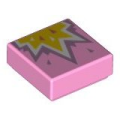 Lego NEW - Tile 1 x 1 with Groove with Metallic Pink White and Yellow Explosion Patt~ [Bright Pink]