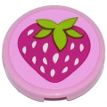 Lego Used - Tile Round 2 x 2 with Strawberry Pattern (Sticker) - Set 41035~ [Bright Pink]