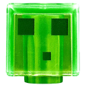 Lego NEW - Minifigure Head Modified Cube with Pixelated Dark Green Eyes and M~ [Trans-Bright Green]