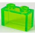 Lego NEW - Brick 1 x 2 without Bottom Tube~ [Trans-Bright Green]