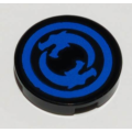 Lego Used - Tile Round 2 x 2 with Bottom Stud Holder with Solid Blue Circle Border withCi~ [Black]