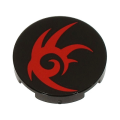 Lego NEW - Tile Round 2 x 2 with Bottom Stud Holder with Red Tribal Symbol Pattern (Shadow~ [Black]