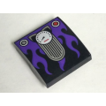 Lego NEW - Slope Curved 2 x 2 x 2/3 with Cat Ears Speedometer and Dark Purple FlamesPatte~ [Black]